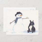 Snowman and French Bulldog Dog Art Briefkaart (Voorkant / Achterkant)
