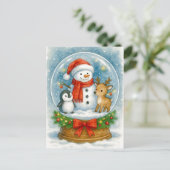 Snowman and Friends Christmas Snow Globe Postcard Feestdagenkaart (Staand voorkant)
