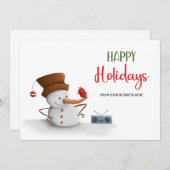 Snowman and Radio Happy Holidays Business Feestdagenkaart (Voorkant / Achterkant)