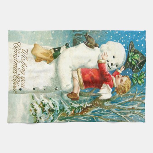 Snowman Angel Cherub Four Leaf Clover Theedoek (Horizontaal)