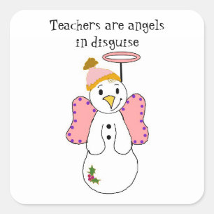 Snowman Angel met leraar Gezegde Vierkante Sticker
