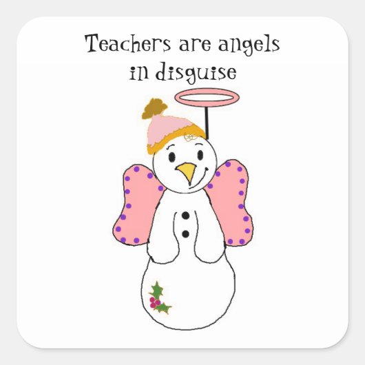 Snowman Angel met leraar Gezegde Vierkante Sticker (Voorkant)