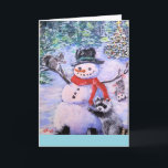 Snowman Animals Blank Christmas Wenskaart<br><div class="desc">Snowman en zijn dierenvrienden hebben plezier gewoon "rondhangen". Binnenin is blanco,  zodat je je eigen gevoelens kunt toevoegen. Afbeelding uit mijn originele kunst.</div>