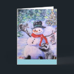 Snowman Animals Blank Christmas Wenskaart<br><div class="desc">Snowman en zijn dierenvrienden hebben plezier gewoon "rondhangen". Binnenin is blanco,  zodat je je eigen gevoelens kunt toevoegen. Afbeelding uit mijn originele kunst.</div>
