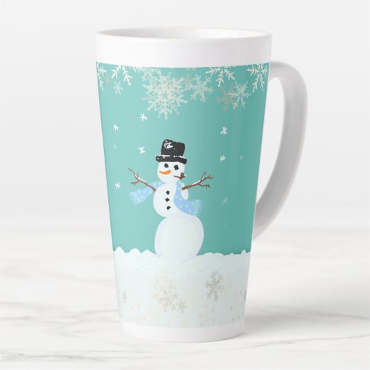 Snowman Art Kerstfeest Merry n Happy Gezegde Latte Mok (Rechterhoek)