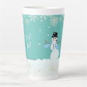 Snowman Art Kerstfeest Merry n Happy Gezegde Latte Mok (Voorkant)