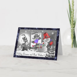 Snowman Artist Holiday Dreams and Best Wishes Feestdagen Kaart