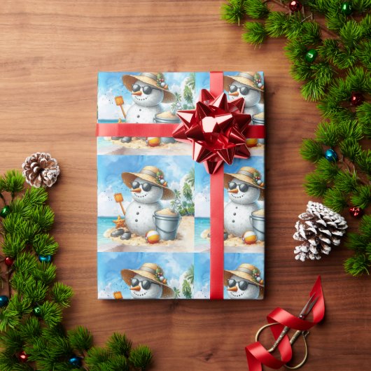 Snowman at the beach during Christmas holiday  Cadeaupapier (Feestdagen Geschenken)