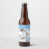 Snowman Attacks Funny Cartoon Bier Etiket (Voorkant)