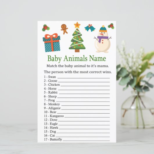 Snowman Baby Animals Name baby shower (Staand voorkant)