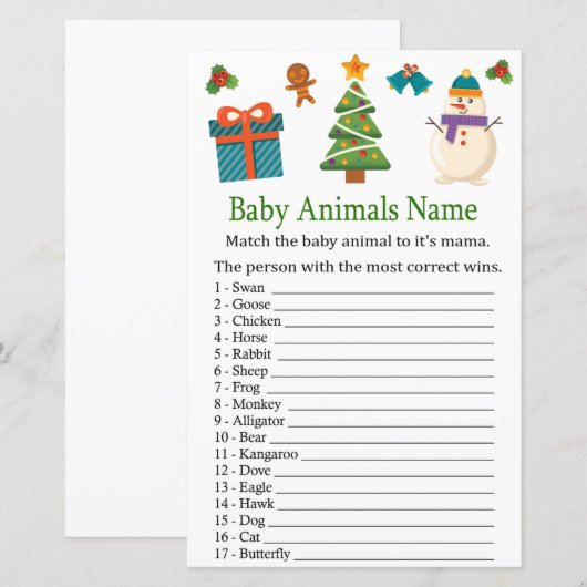 Snowman Baby Animals Name baby shower (Voorkant / Achterkant)