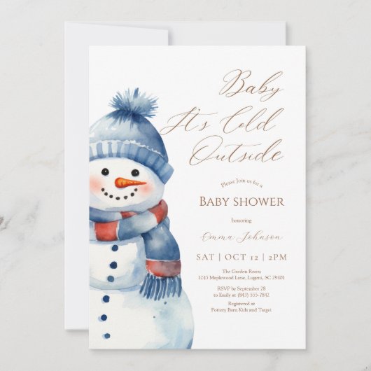 Snowman Baby Het is koud Buiten Baby shower Uitnod Bedankkaart (Voorkant)
