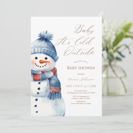 Snowman Baby Het is koud Buiten Baby shower Uitnod Bedankkaart (Staand voorkant)