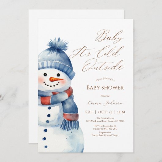 Snowman Baby Het is koud Buiten Baby shower Uitnod Bedankkaart (Voorkant / Achterkant)