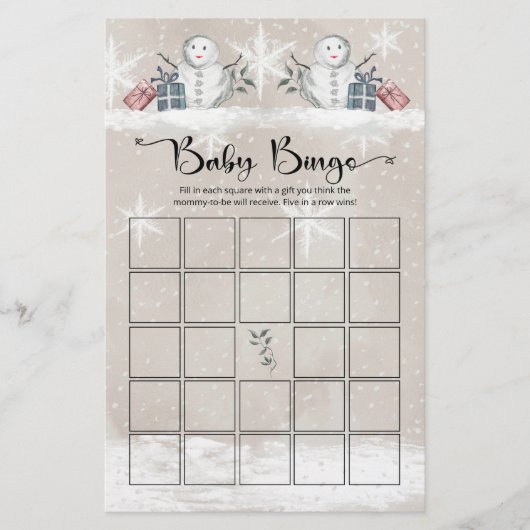 Snowman baby shower baby bingo (Voorkant)