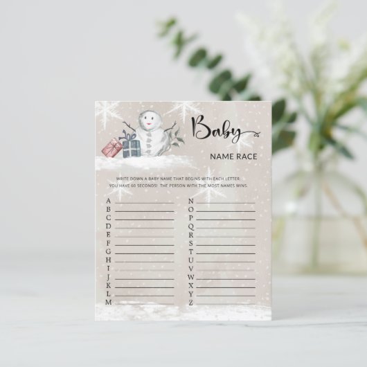 Snowman Baby shower Baby naam Race Game (Staand voorkant)