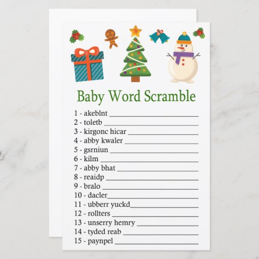 Snowman Baby word scramble game (Voorkant / Achterkant)