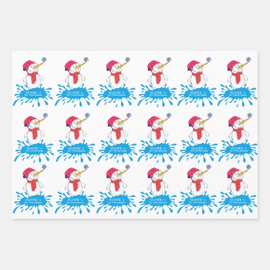 Snowman Baby's eerste kerstsnowflake Inpakpapier Vel (Voorkant 3)