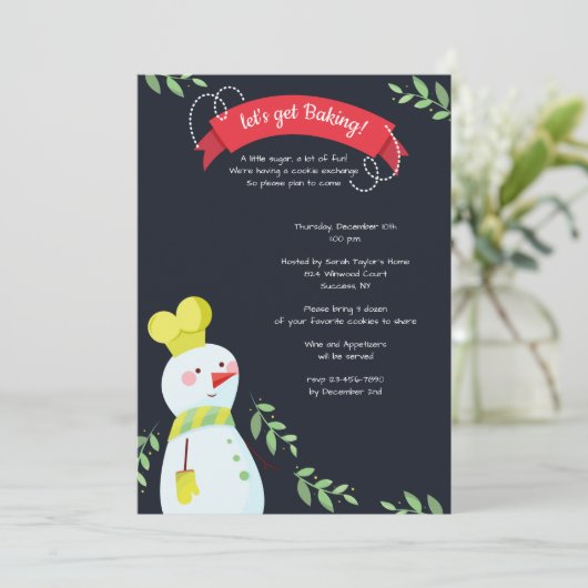 Snowman Baker Cookie Exchange Uitnodiging (Staand voorkant)
