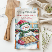 Snowman Baking Cookies Gepersonaliseerde Kerst Theedoek