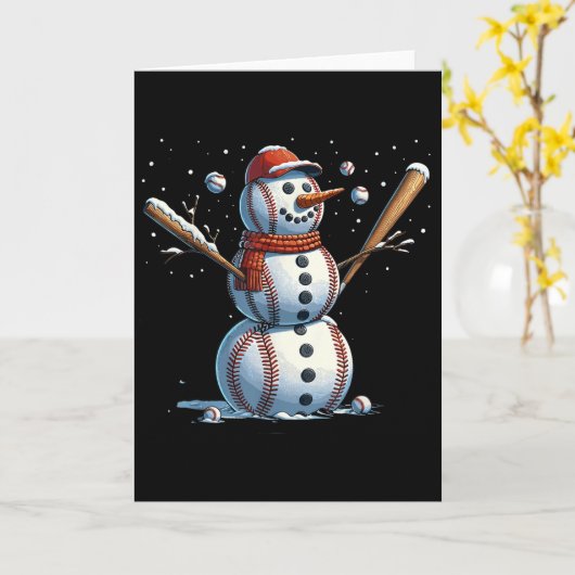 Snowman Baseball Christmas Winter Kaart (Gele Bloem)