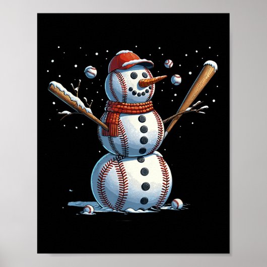 Snowman Baseball Christmas Winter  Poster (Voorkant)