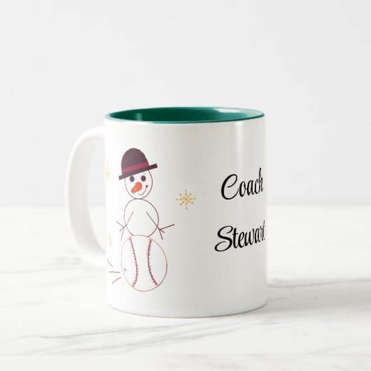 Snowman Baseball Coach persoonlijke koffie-Mok Tweekleurige Koffiemok (Voorkant links)