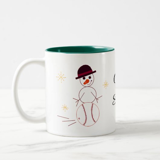 Snowman Baseball Coach persoonlijke koffie-Mok Tweekleurige Koffiemok (Links)