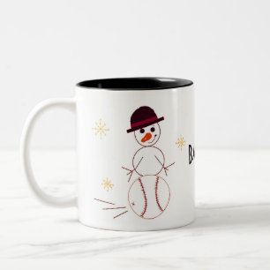 Snowman Baseball Player Tweekleurige Koffiemok