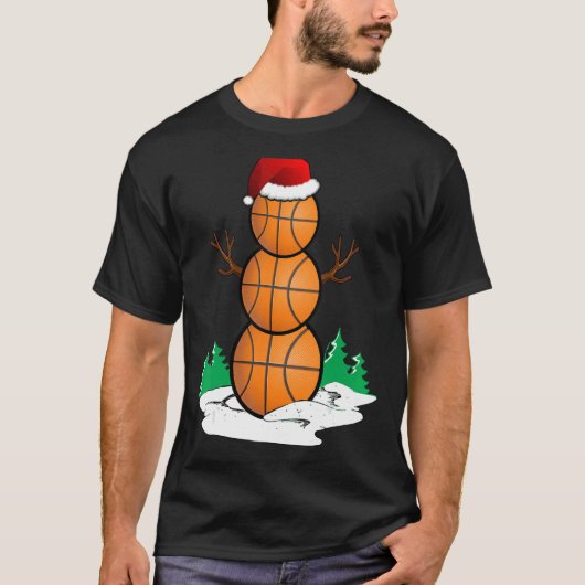 Snowman Basketball Ball Santa Hat Kerstmis Pajama T-shirt (Voorkant)