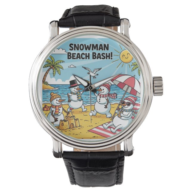 Snowman Beach Bash Horloge (Voorkant)