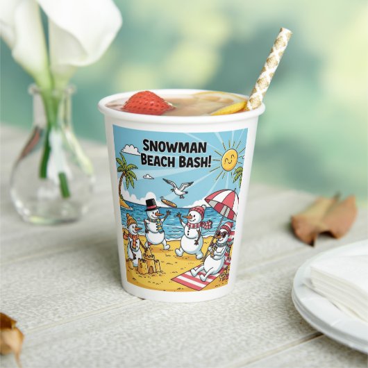 Snowman Beach Bash Papieren Bekers (Insitu)