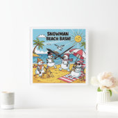 Snowman Beach Bash Vierkante Klok (Huis)