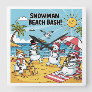 Snowman Beach Bash Vierkante Klok