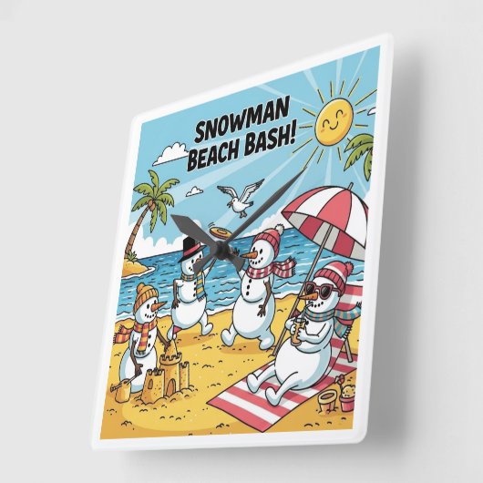 Snowman Beach Bash Vierkante Klok (Hoek)