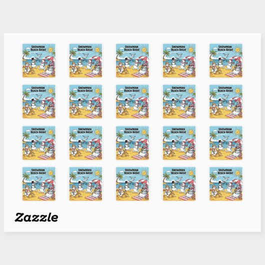 Snowman Beach Bash Vierkante Sticker (Vel)