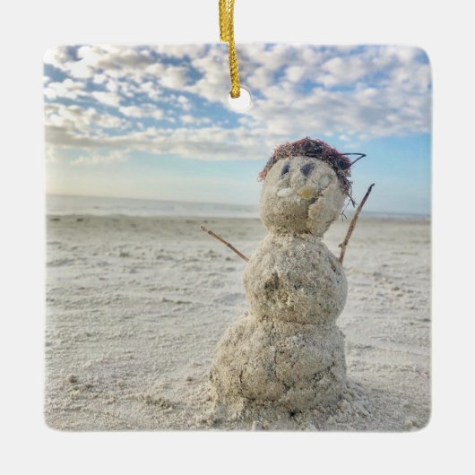 Snowman Beach Florida Vacation Holiday Kerstmis Keramisch Ornament (Voorkant)
