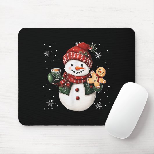 Snowman Beanie Coffee Latte Ginggerbread Merry Chr Muismat (Met muis)