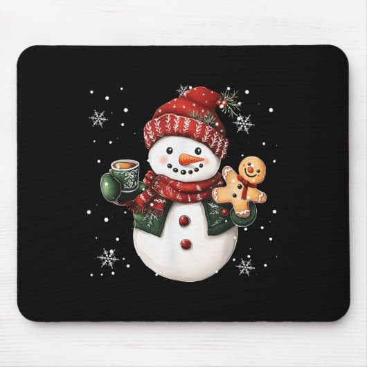 Snowman Beanie Coffee Latte Ginggerbread Merry Chr Muismat (Voorkant)