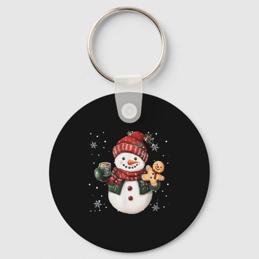 Snowman Beanie Coffee Latte Ginggerbread Merry Chr Sleutelhanger (Voorkant)