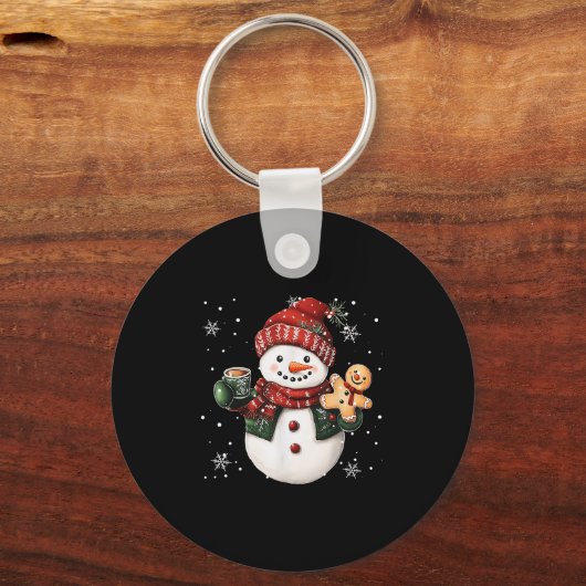 Snowman Beanie Coffee Latte Ginggerbread Merry Chr Sleutelhanger (Voorkant)