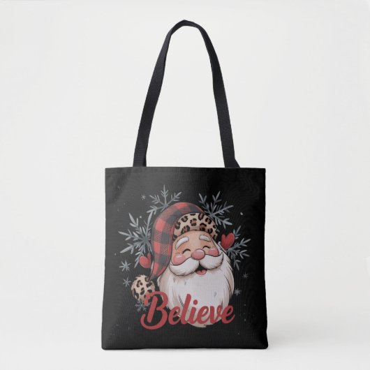 Snowman Believe Santa Red Plaid Hat Christmas  Tote Bag (Voorkant)