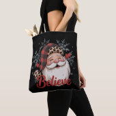 Snowman Believe Santa Red Plaid Hat Christmas  Tote Bag (Dichtbij)