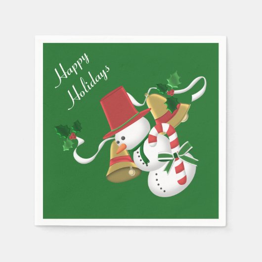 Snowman Bells Kerstmis Servet (Voorkant)