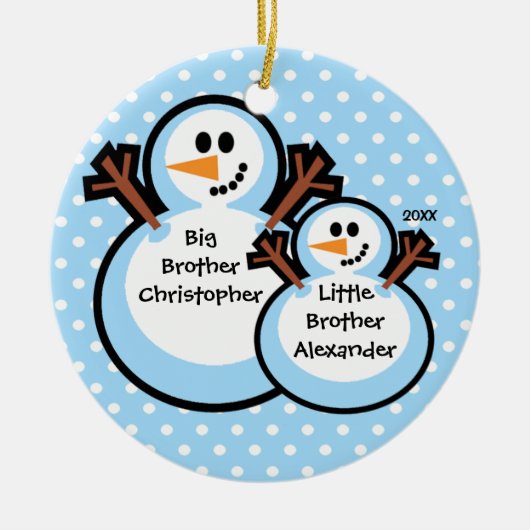 Snowman Big & Little Brother kerstversiering Keramisch Ornament (Voorkant)