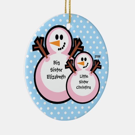 Snowman Big Sister kerstversiering Keramisch Ornament (Rechts)