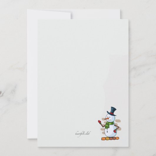 Snowman bij de deur nieuwjaar aankondiging (Achterkant)