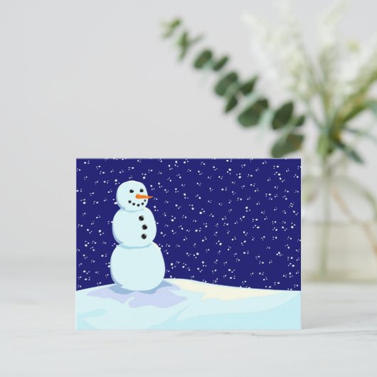 Snowman bij nacht briefkaart (Staand voorkant)