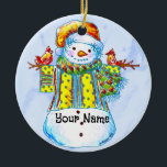Snowman Birdman Keramisch Ornament<br><div class="desc">Snowman Birdman Keramisch Ornament,  Snowman T-shirts,  kleding,  geschenken van ArtMuvz Illustration. Bijpassende sneeuwman kerstcadeaus,  winterkleding. Om jouw namen toe te voegen te personaliseren of tekst toe te voegen. Pas dit sneeuwpop ornament aan om het uniek van u te maken of als een gepersonaliseerd cadeau te geven</div>