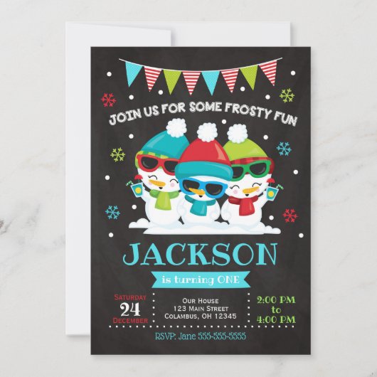 Snowman Birthday Invitation / Sneeuwveel Fun Invit Kaart (Voorkant)